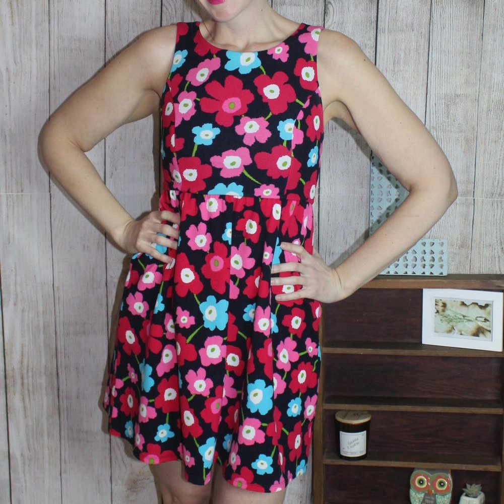 Pink and Blue Floral Dress with Cut Outs and Bows